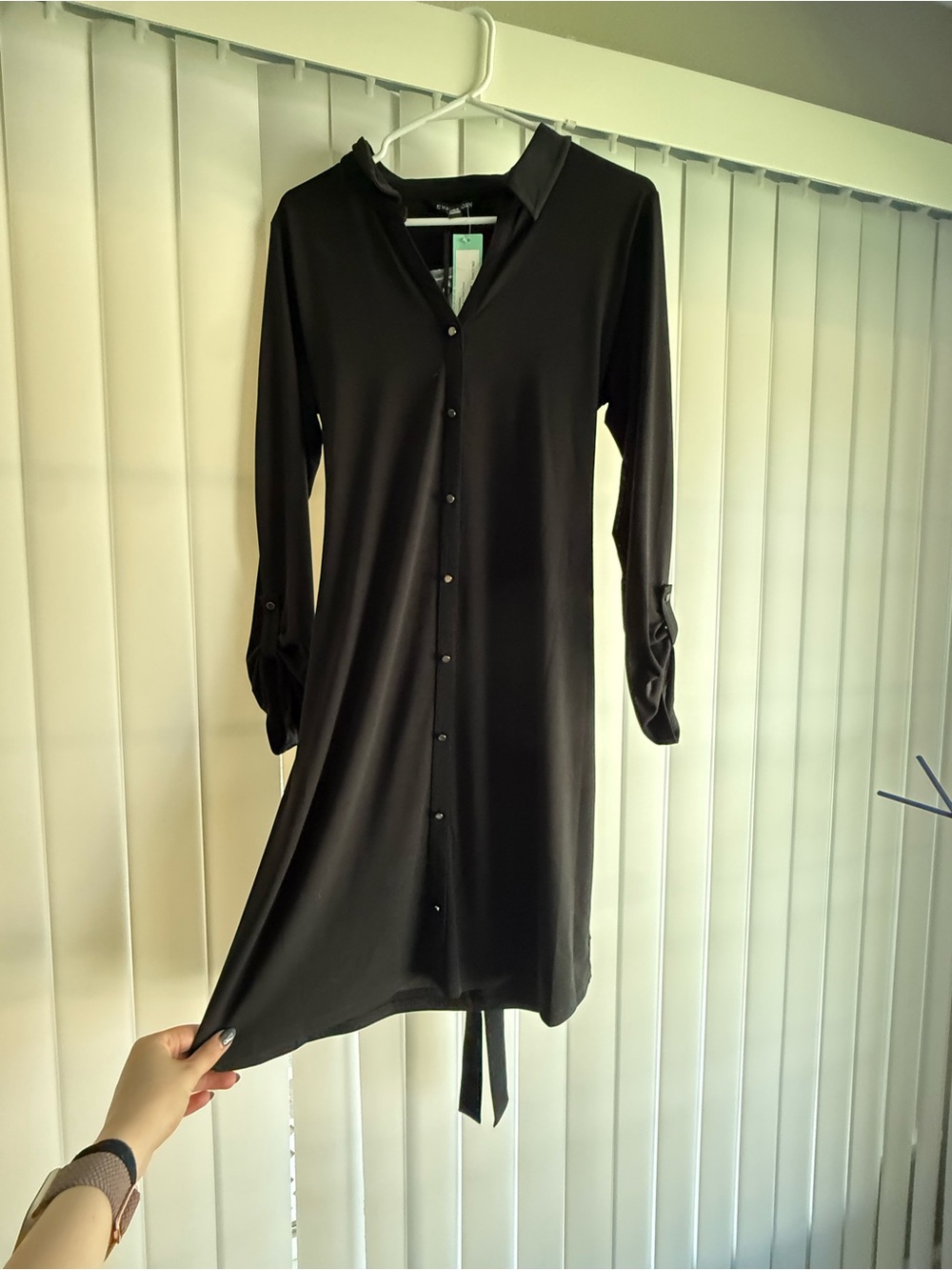 41 Hawthorn Black Long-Sleeve Button-Front Shirt Dress